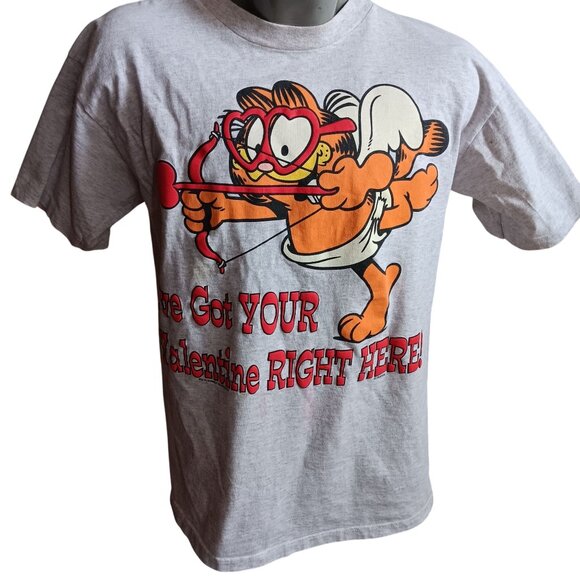 Large Vintage Garfield T-Shirt USA 1990's Ive Got Your Valentine Right Here - Picture 1 of 8